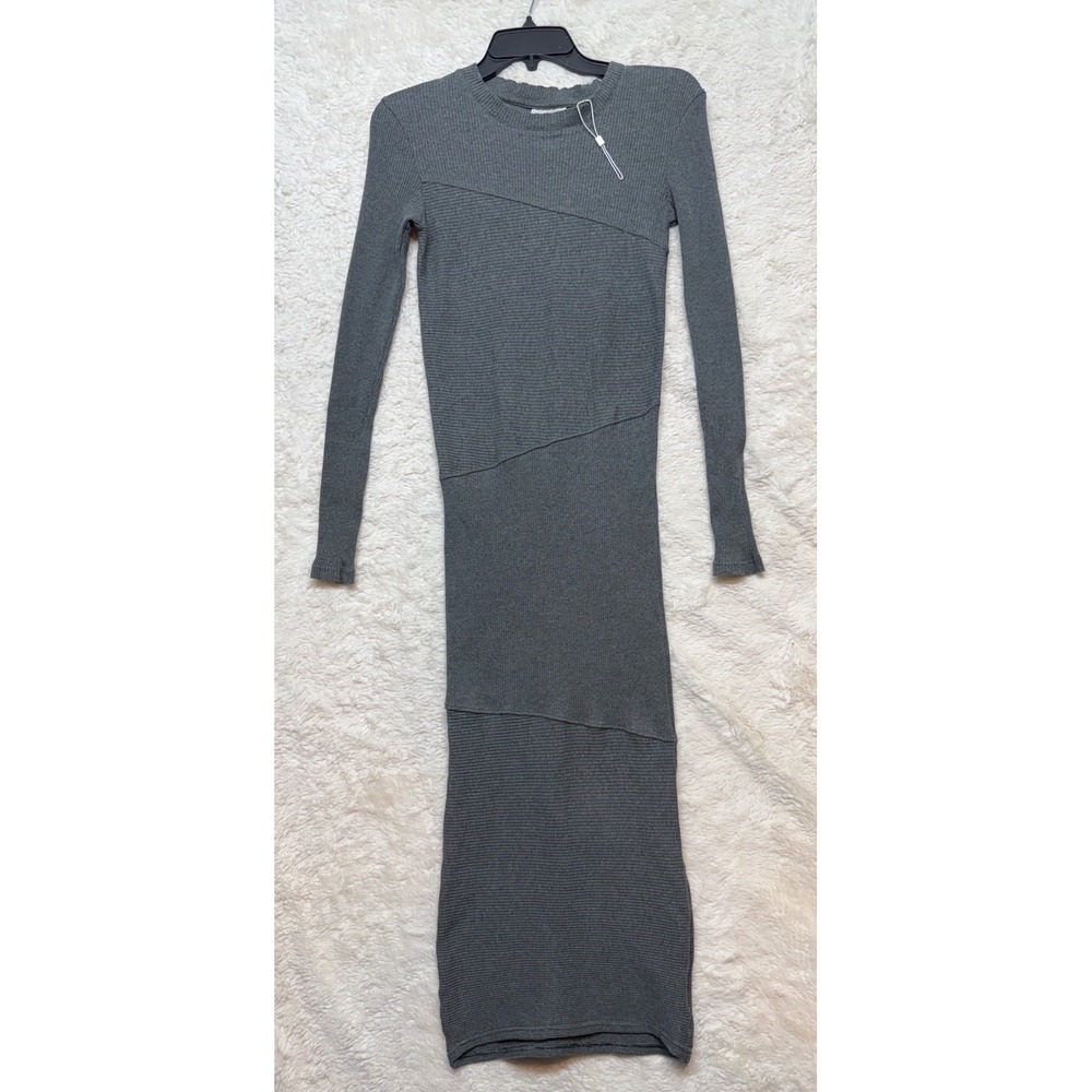 Cheap Monday Repeal Dress Womens S Grey Ribbed Long Sleeve Maxi Excellent